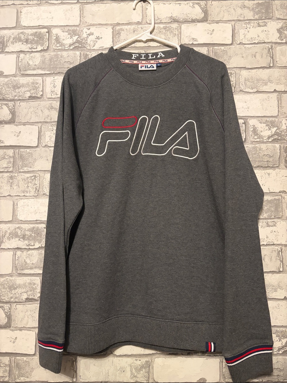 FILA Men's Charcoal Gray Crewneck with Red & White Logo